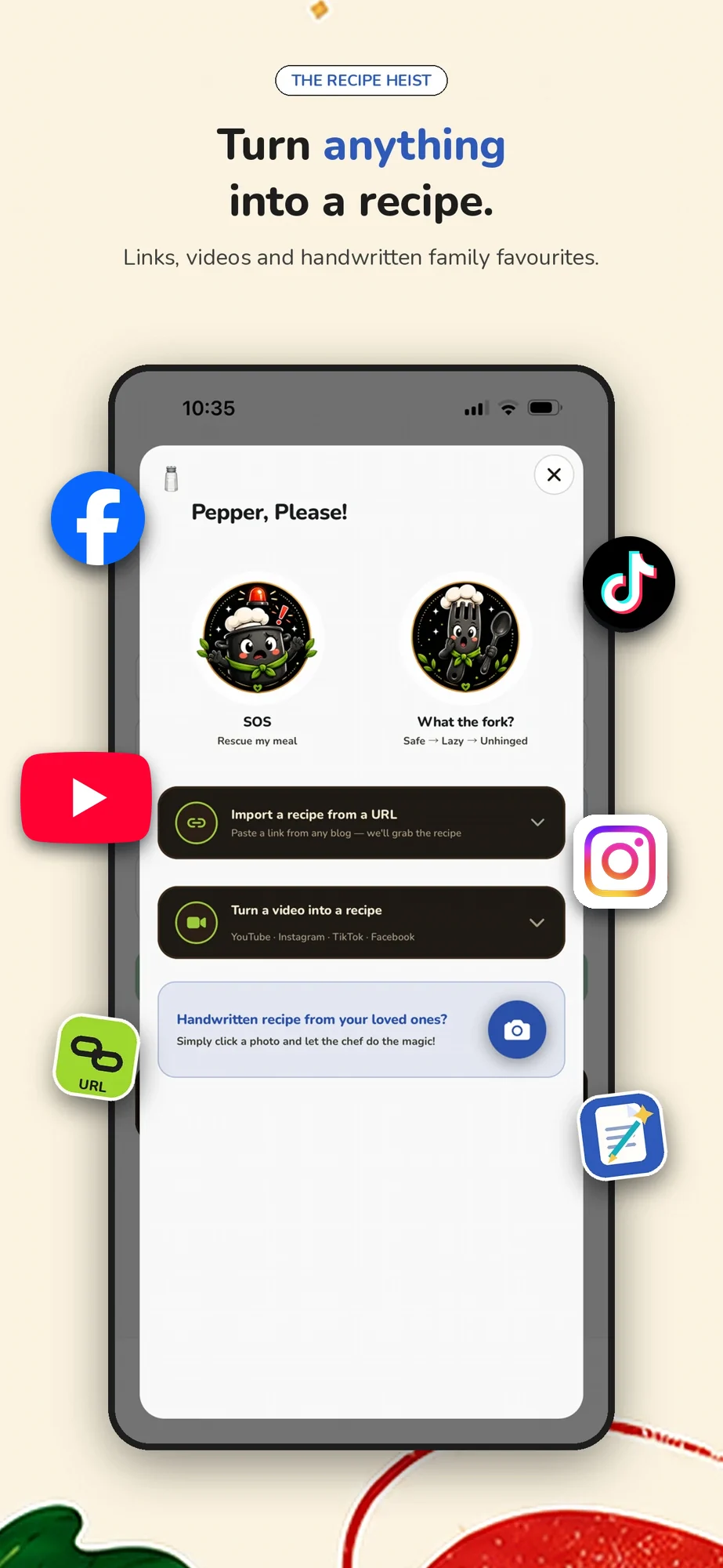 Turn any link, video or handwritten card into a recipe