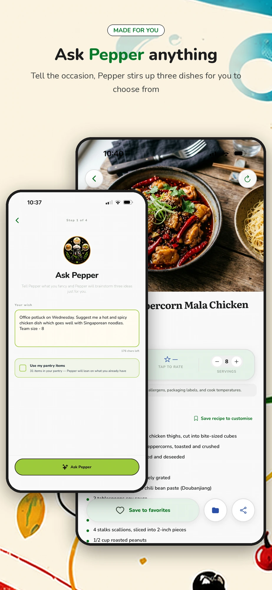 Ask Pepper for dish ideas made for you