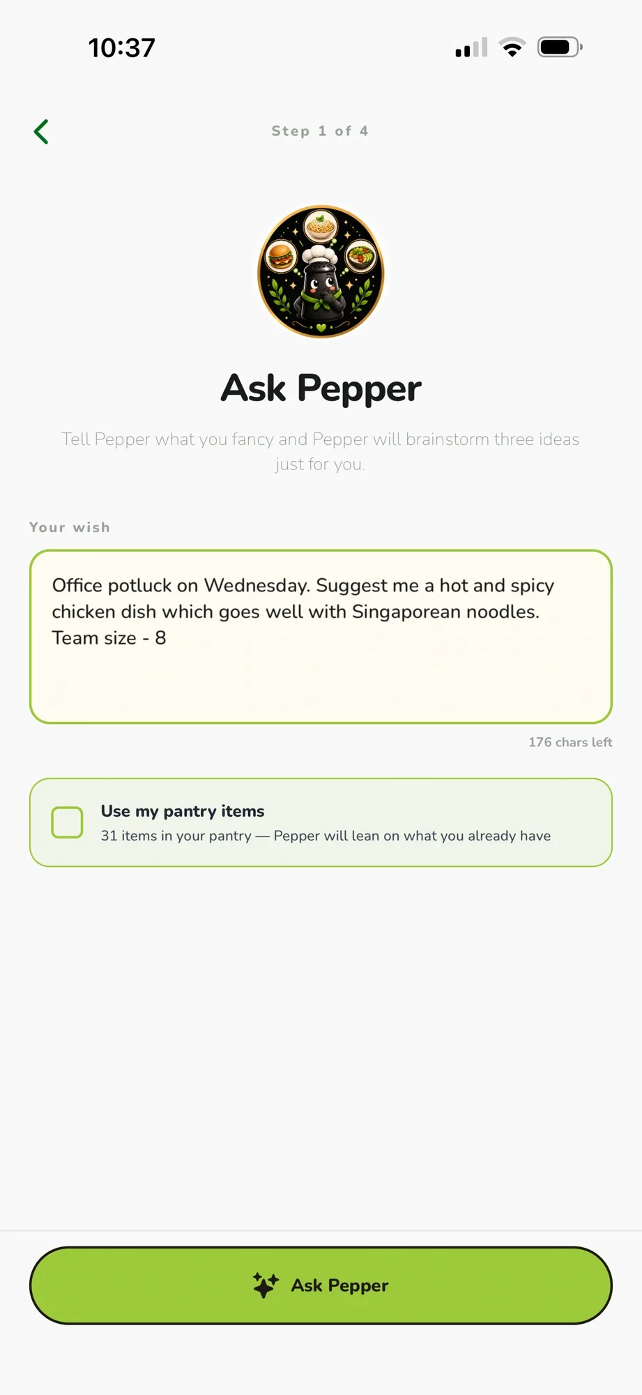 Asking Pepper a cooking question