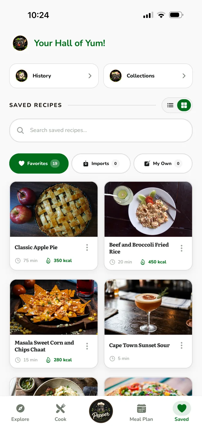 The saved recipes library