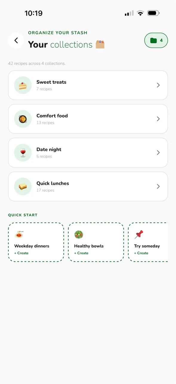 Recipes grouped into collections